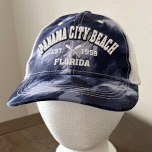 Panama City Beach Mesh Back Hat Cap OS Adjustable Snap Back Navy Blue White